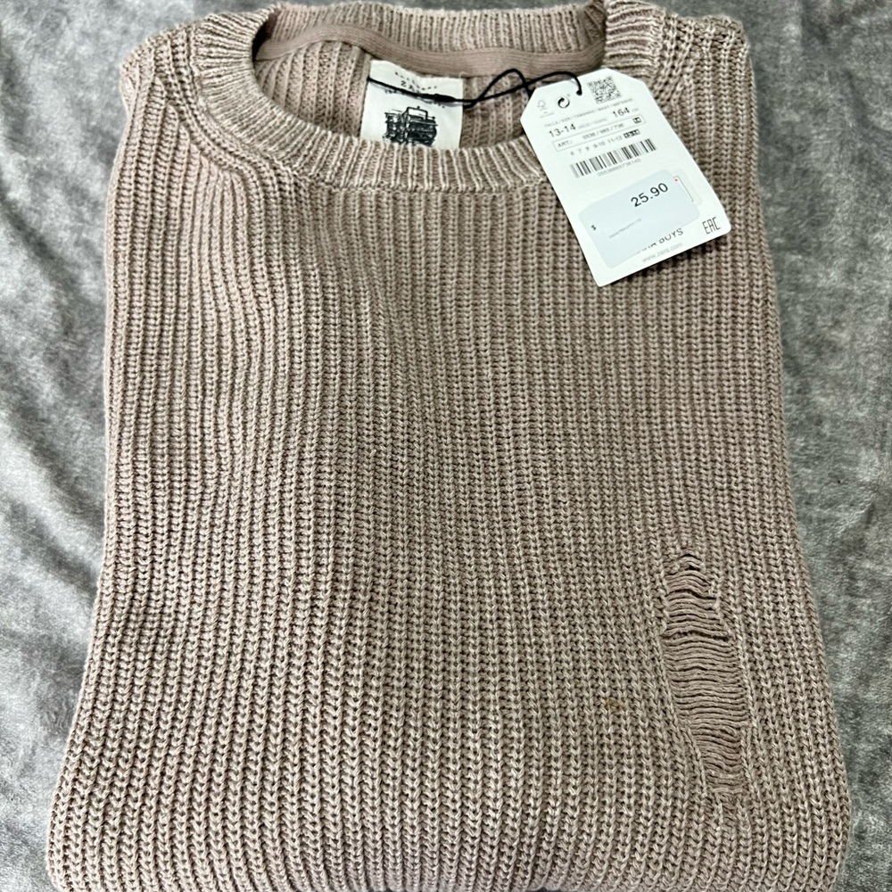 Zara Big Kids, Distressed Tan Sweater, Brand New